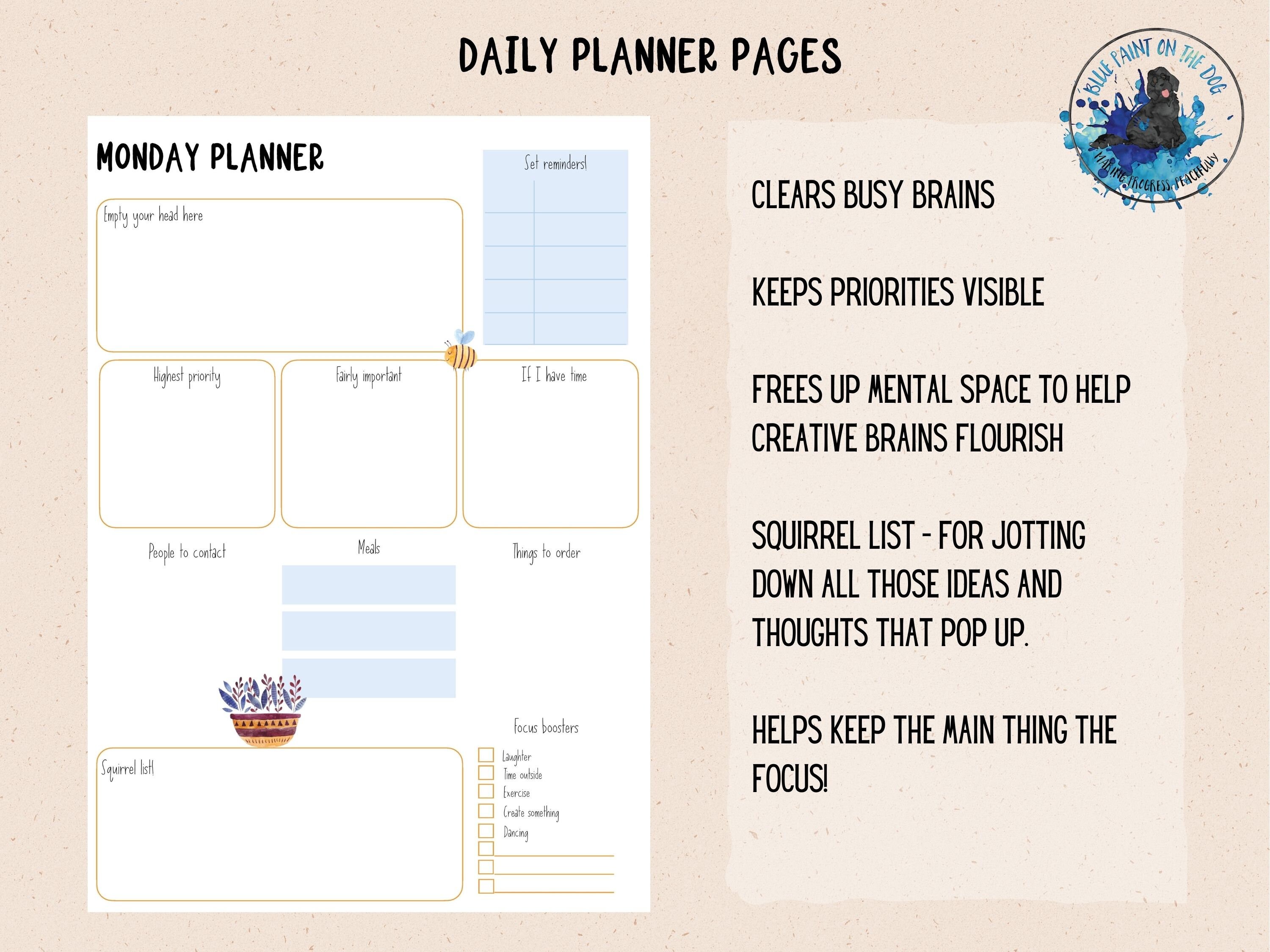 Printable ADHD Daily Planner Page Bundle | Digital Download | to Do ...