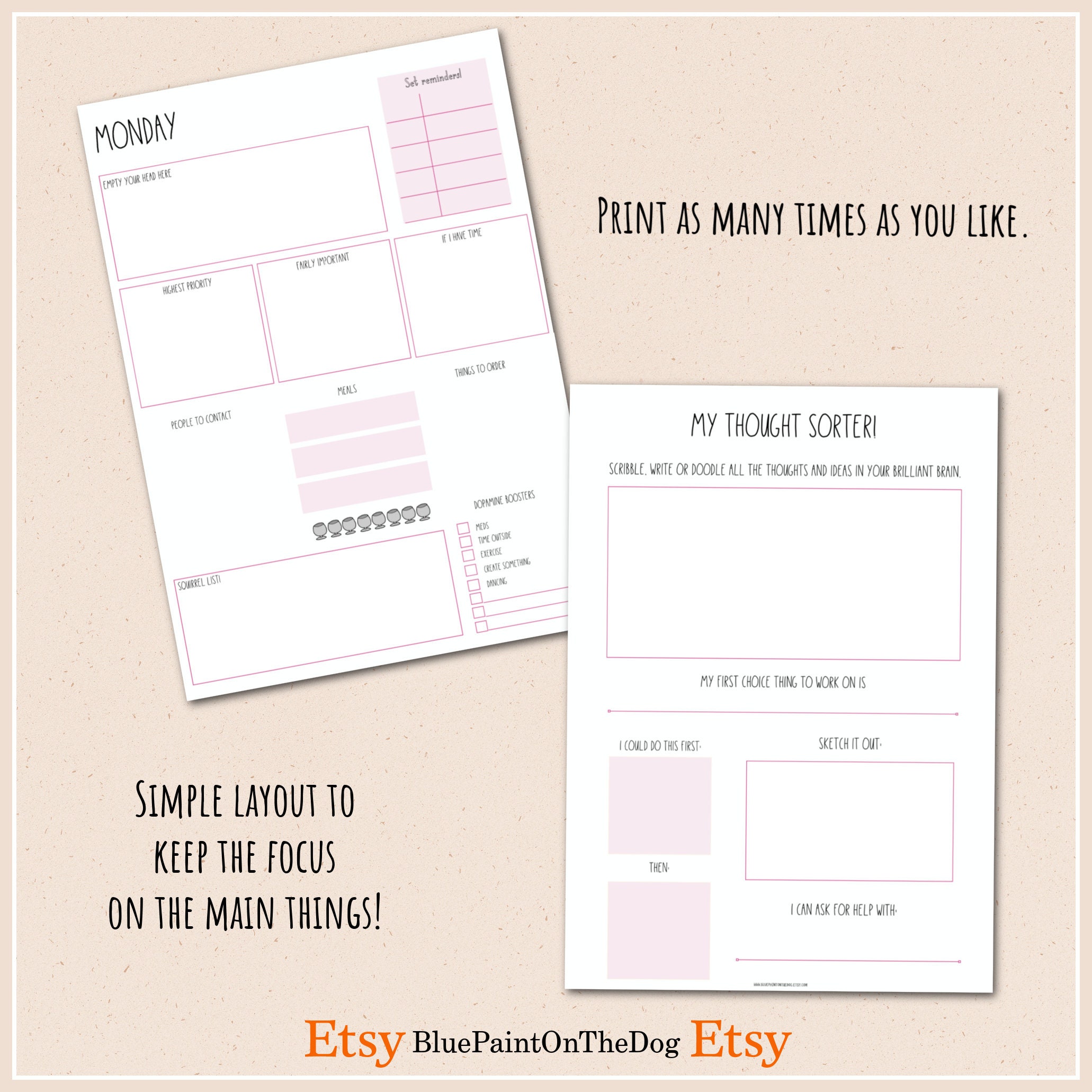 Printable ADHD Daily Planner Page Bundle Digital Download | Etsy