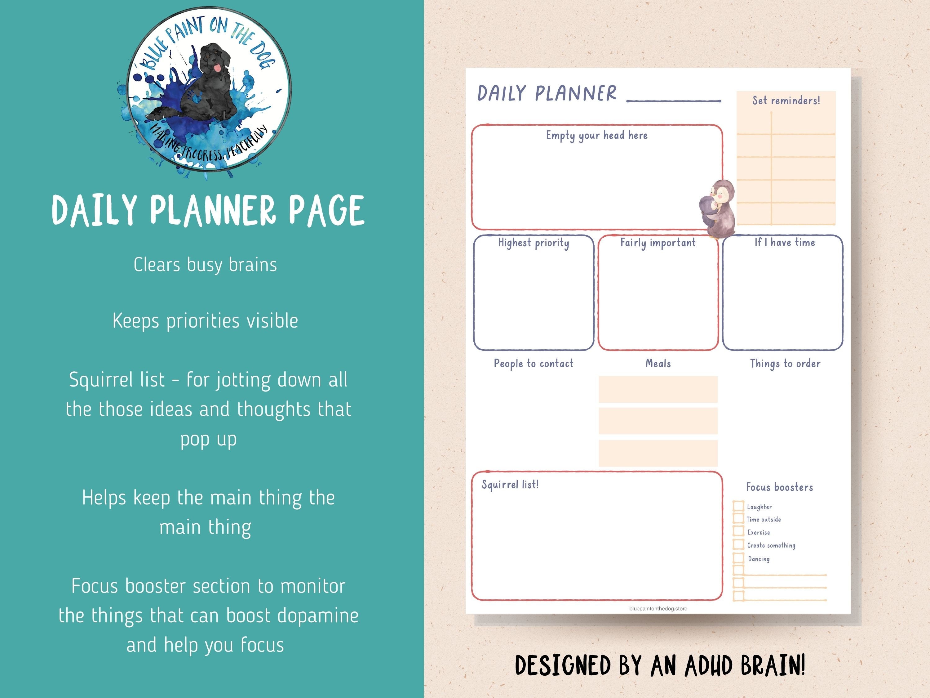 Printable Adult ADHD Daily Planner Page Bundle Winter Penguin Theme ...