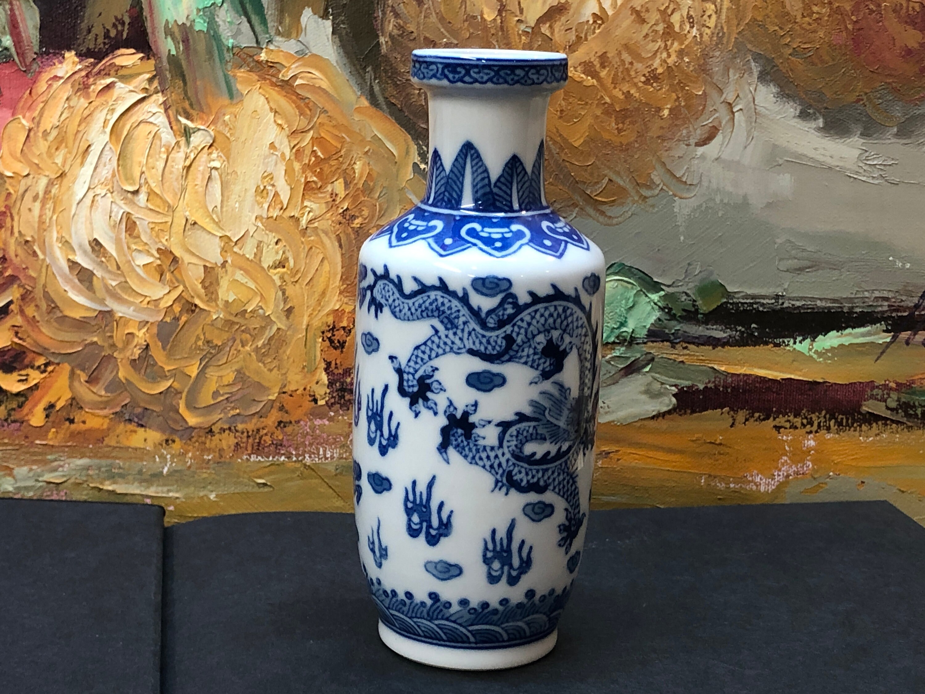 Vintage Chinese Vase Blue and White Dragon and Cloud Etsy