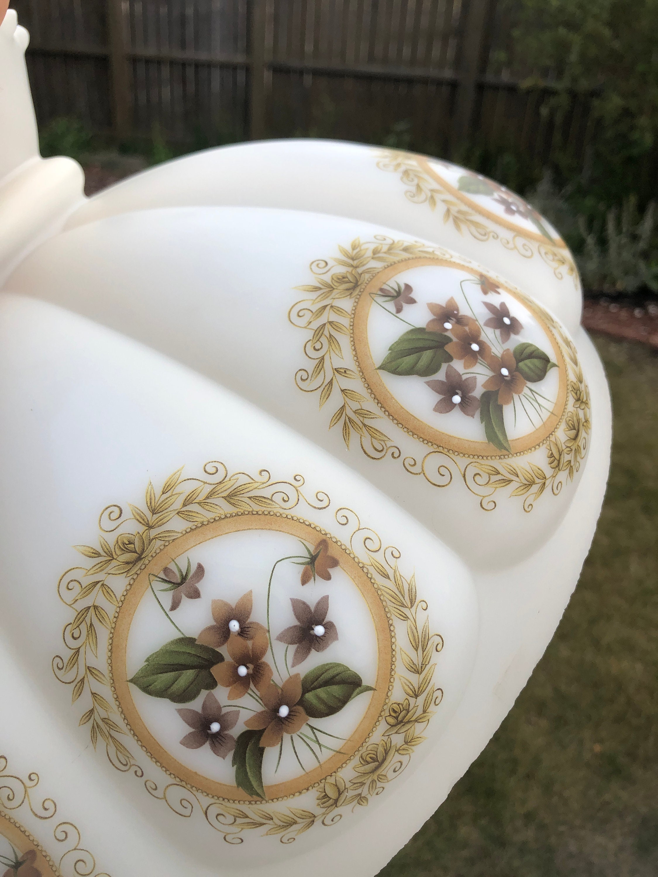 Vintage Floral Milk Glass Lamp, Wood Base Hurricane Table Lamp - Etsy