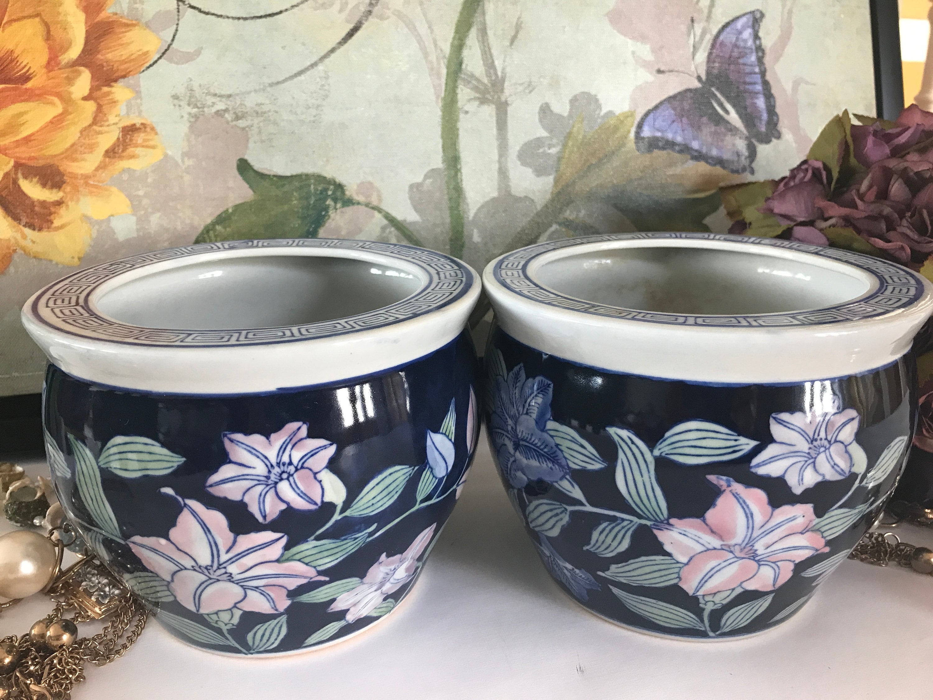 Vintage Chinese Bonsai Pots Set of 2 Antique Porcelain Etsy Canada