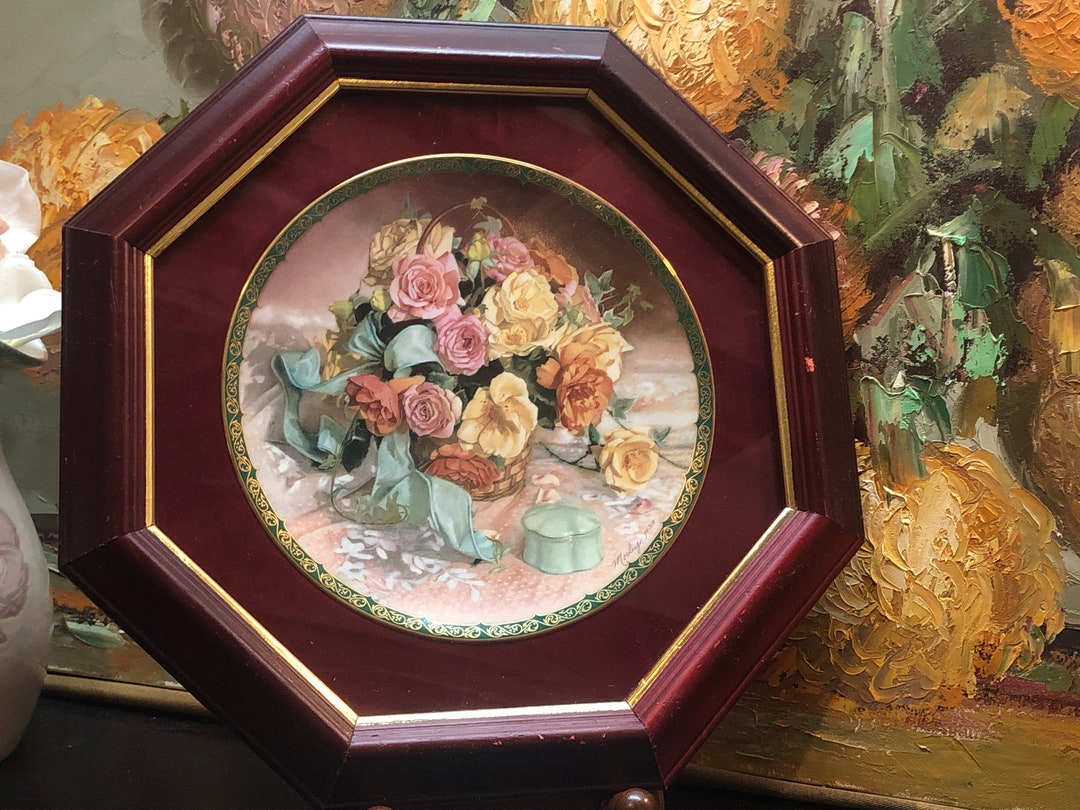 Vintage Porcelain Collector Wall Plate Wood Frame & Glass Etsy