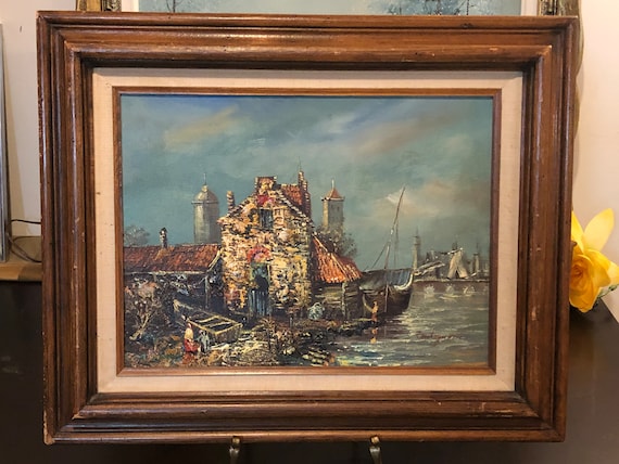 Vintage Seaside Castle Oil Painting, P. Antognori, Italian Art - Etsy