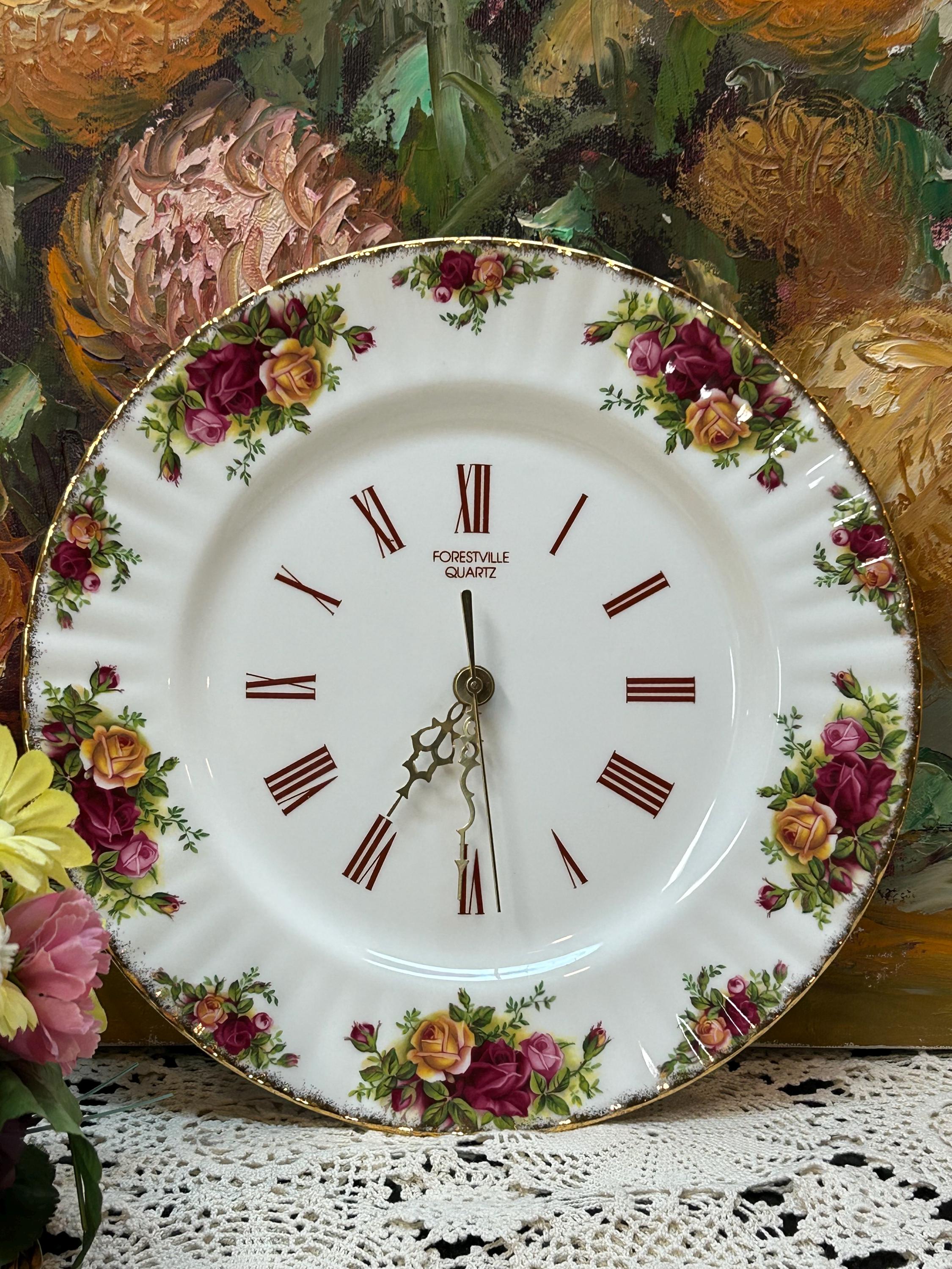 Vintage Royal Albert Wall Clock, Old Country Roses Bone China