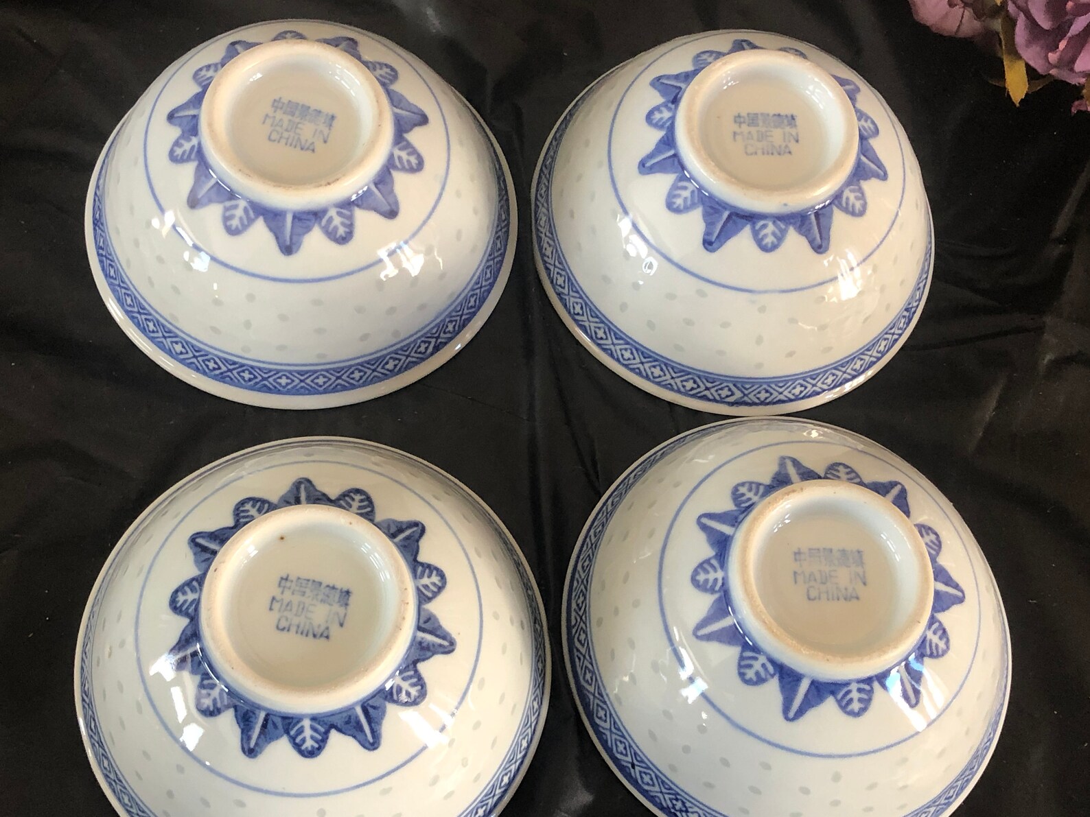 Chinese Vintage Rice Bowls With Flowers Design Set of 4 Rice Etsy