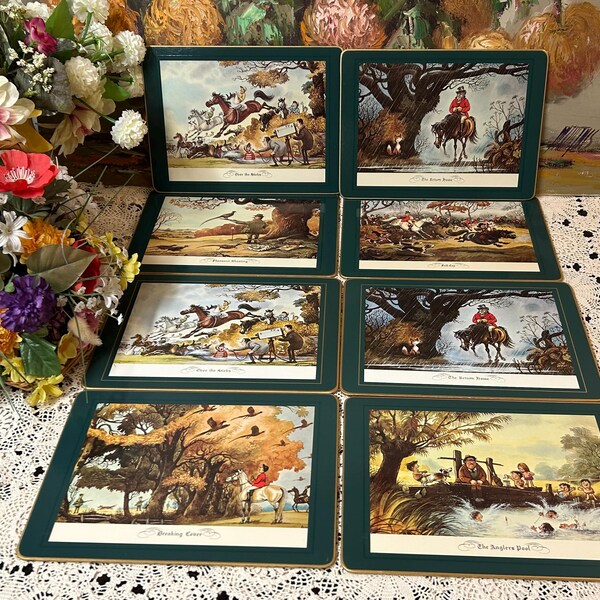 Vintage English Cartoon Sports Placemats, Set of 8, Clover Leaf