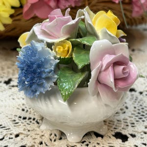 Vintage Radnor Fine Bone China Flowers, Flower Arrangement, Flower Basket, Flower Bouquet, Made in England, Floral Figurine, Gift, 4&quot;
