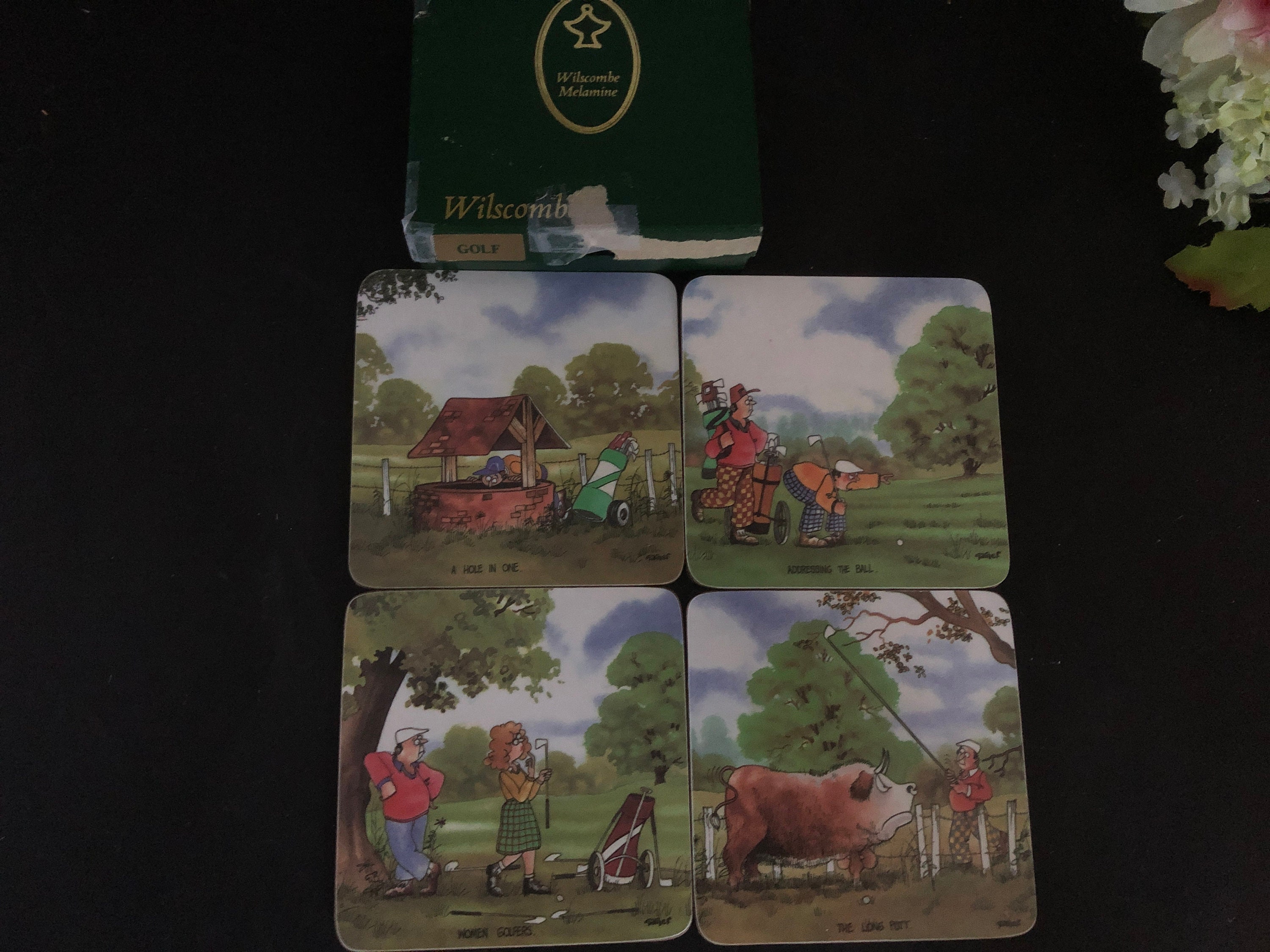 Vintage Wilscombe Golf Coasters, Set of 4, English Tableware 