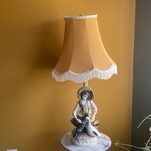 Italian Vintage Lamp, Capodimonte Italian Ceramic Lamp, Antique Porcelain, Capodimonte Marked Figural, Table Lamp with Shade, Home Decor