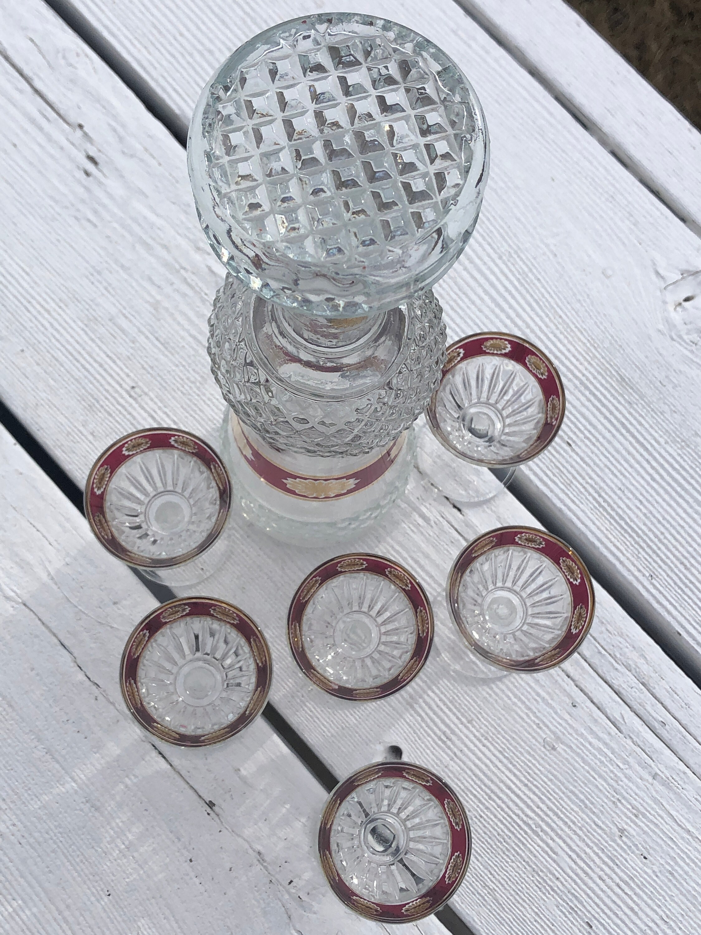 Vintage Italian Wine Decanter Set With 6 Glasses, Mid-century Home