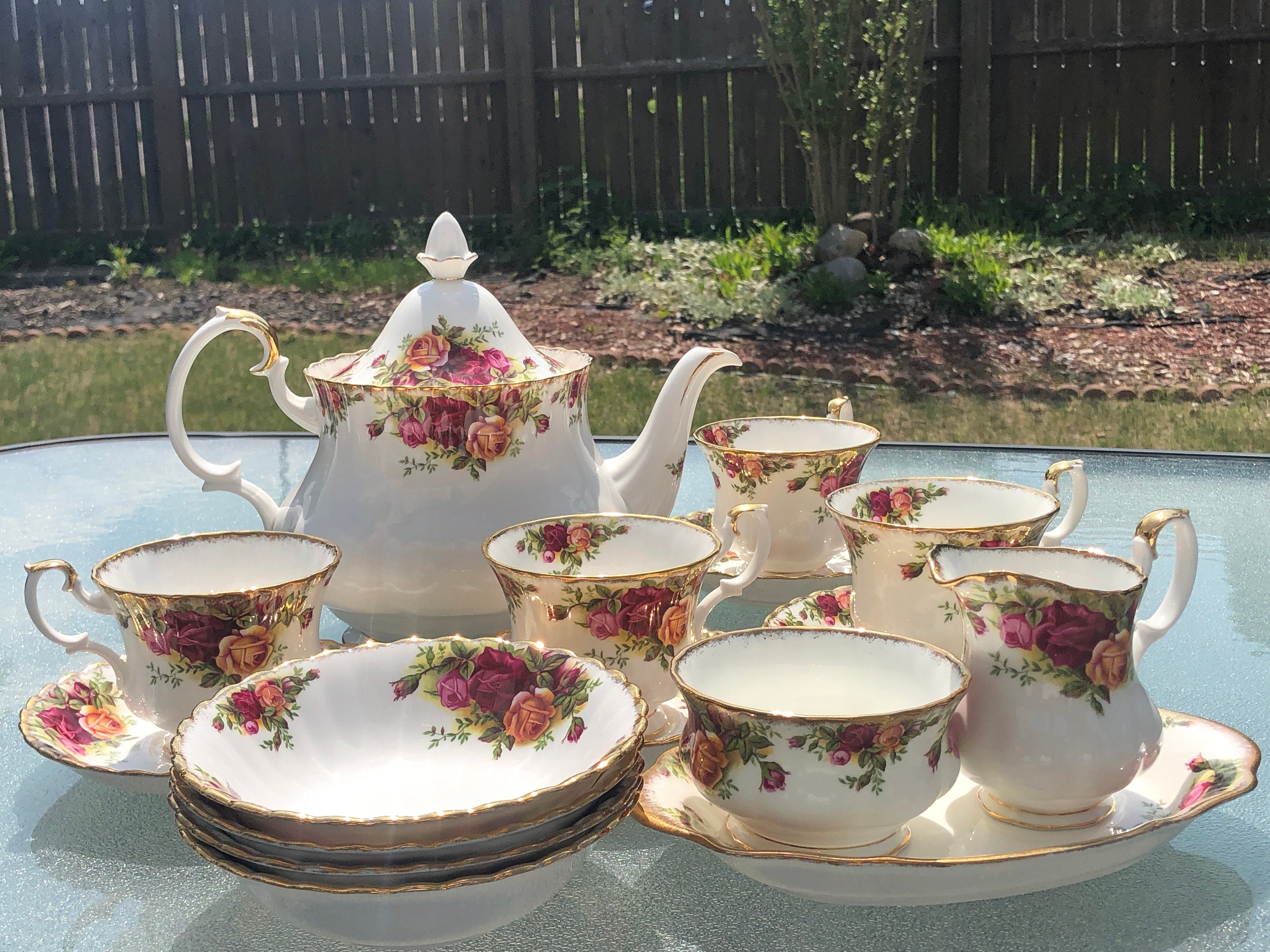 Vintage Royal Albert Old Country Rose Tea Set, 1960s English Bone