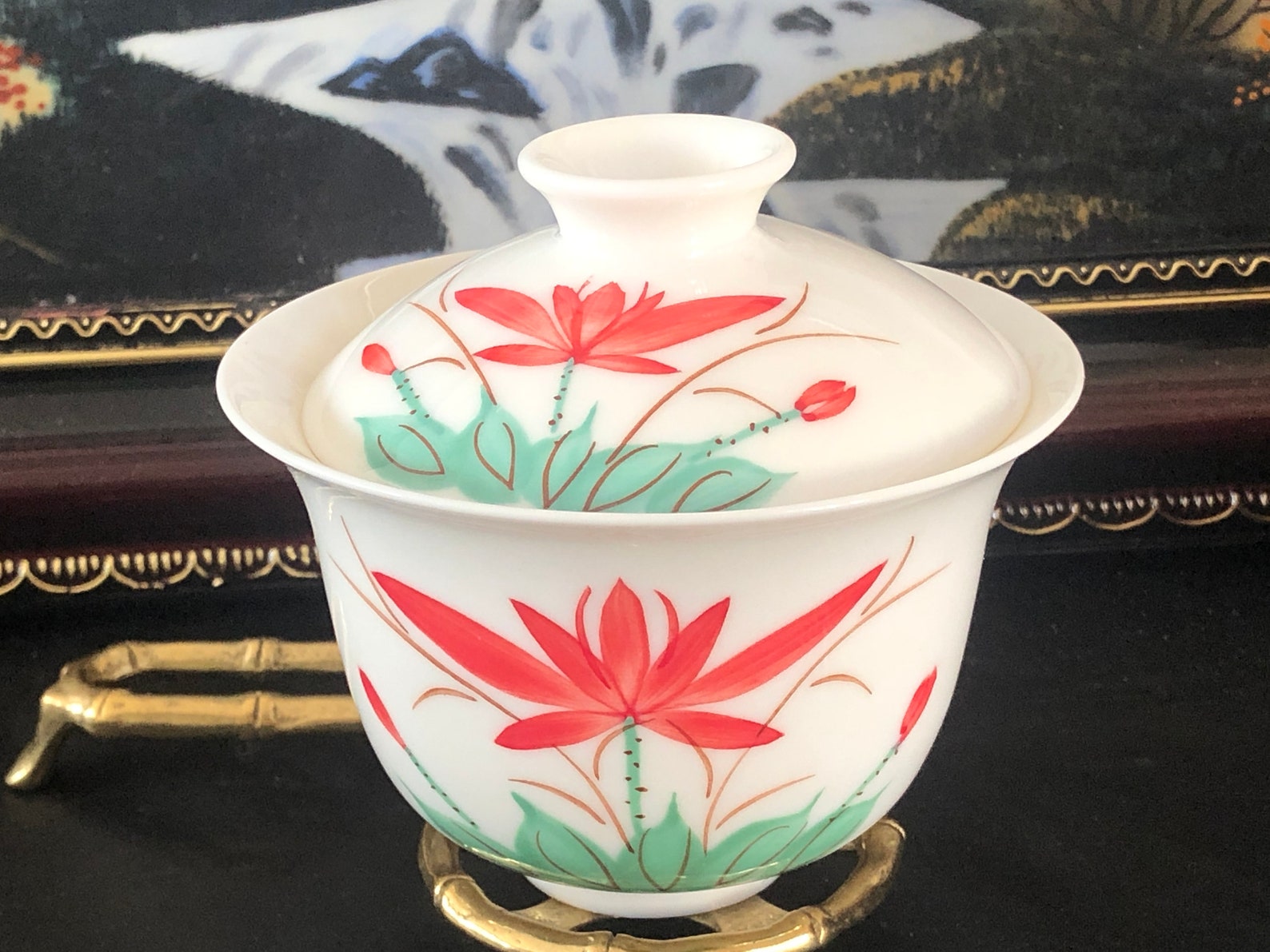 Chinese Vintage Tea Cup With Lid Ceramic Teacup Antique Etsy