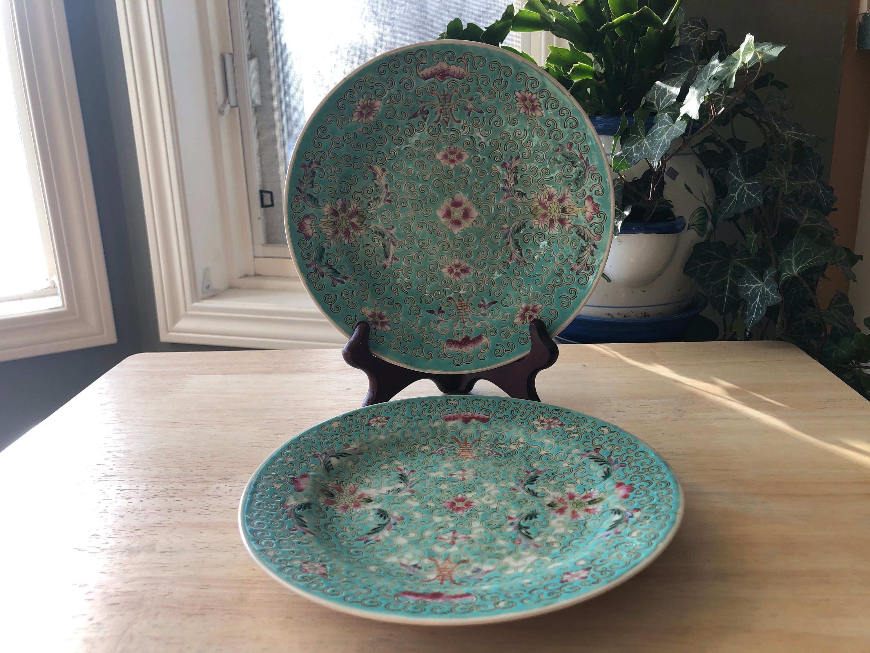 Antique Chinese Plates Set of 2 Mun Shou Longevity Etsy