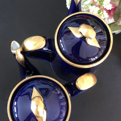 Vintage Asprey London Teapots, Set of 2, Pair of Cobalt Blue Tea Pots, Made in England, Tableware, Gift shops