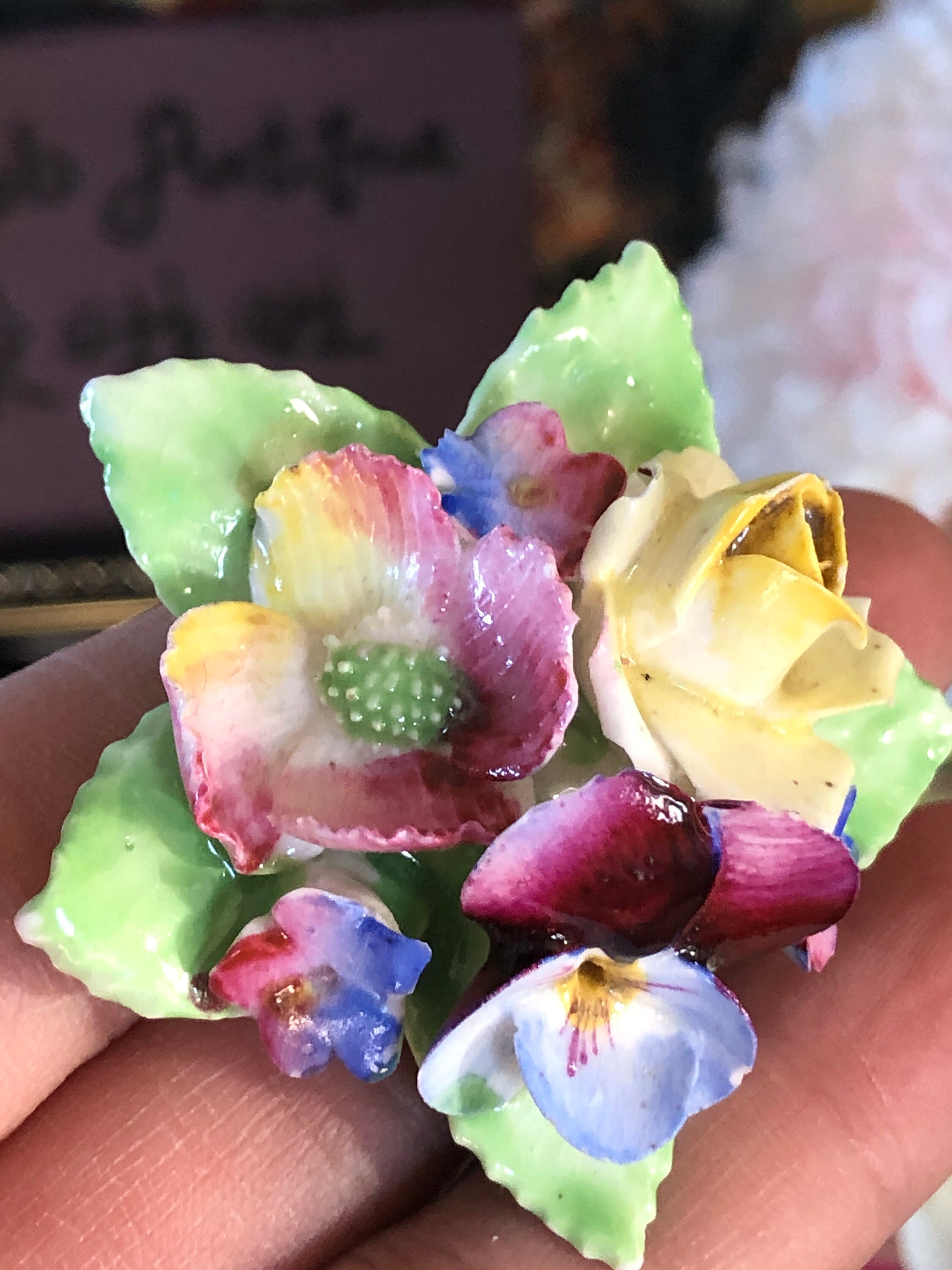Vintage Bone China Porcelain Flower Brooch and Earrings Etsy