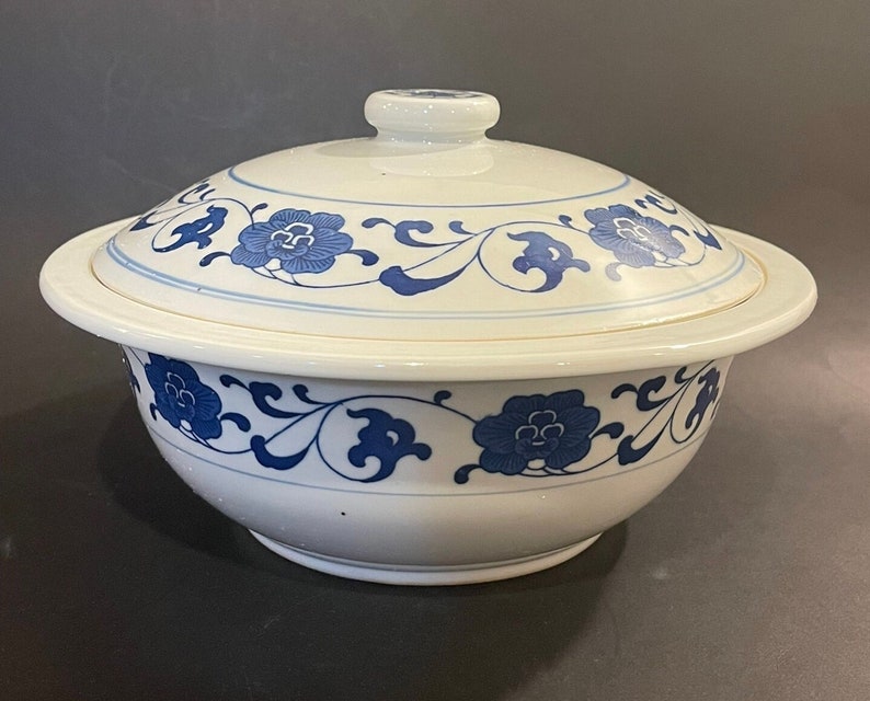 Vintage Chinese Soup Bowl With Lid Blue and White Porcelain Etsy
