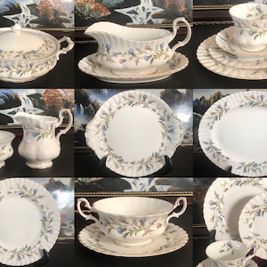 Vintage Royal Albert Tea Set Dinner Set, Brigadoon, Bone China England, English Teacup, Blue Floral, Gold Trim, Elegant, Gift, Home Decor