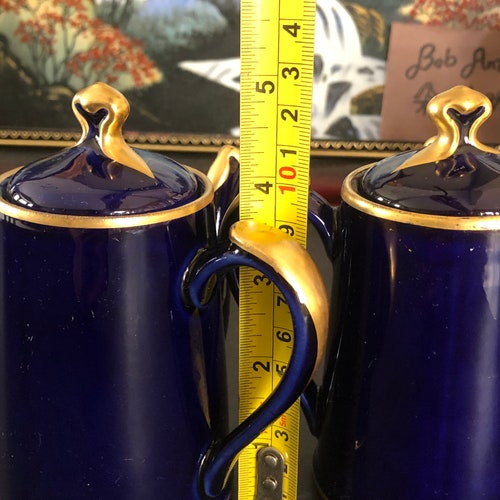 Vintage Asprey London Teapots, Set of 2, Pair of Cobalt Blue Tea Pots, Made in England, Tableware, Gift shops