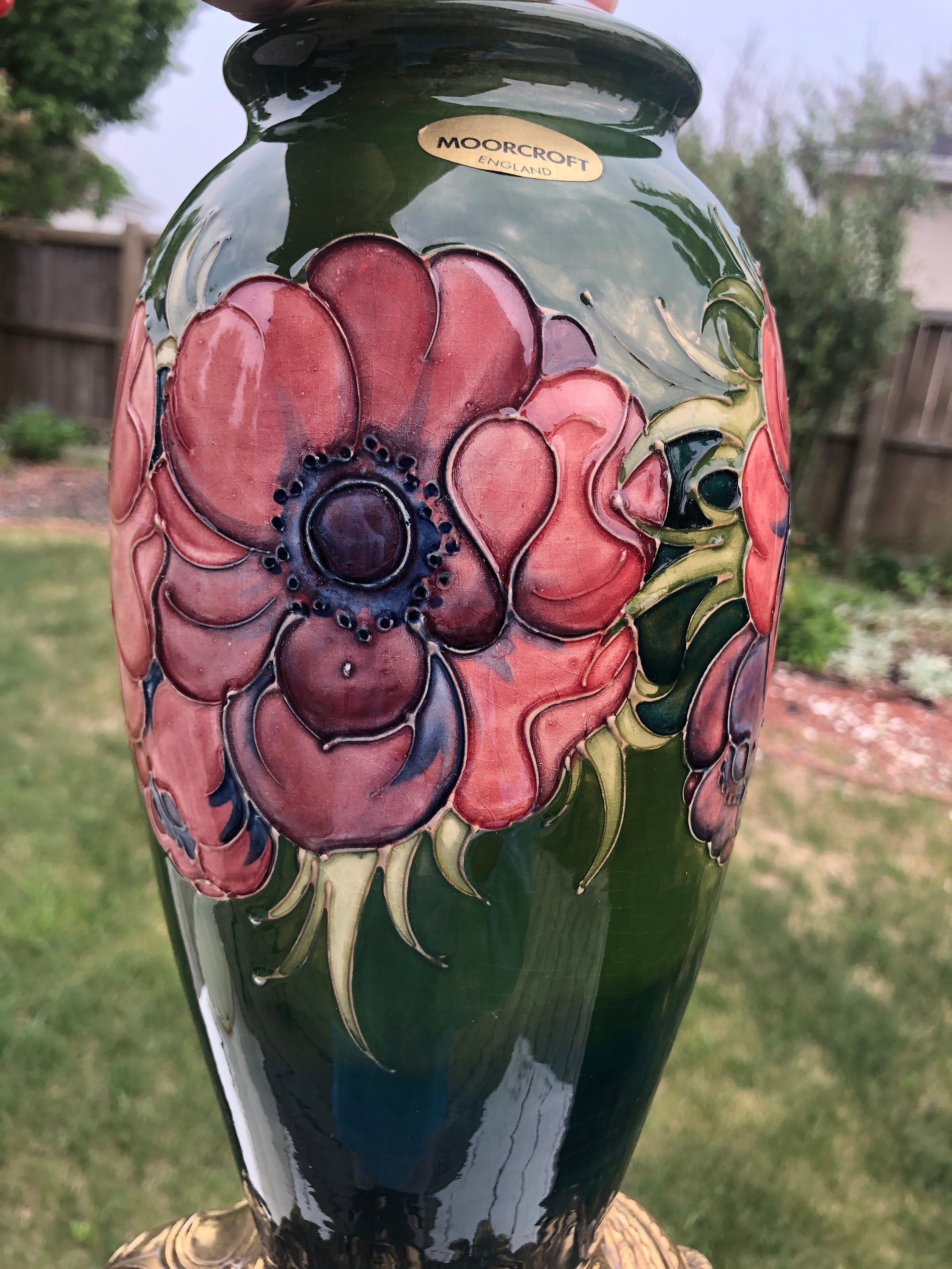 Vintage Moorcroft Ceramic Table Lamp, Hand-painted Floral Vase
