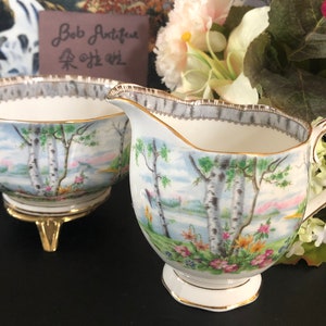 Gift Home Decor Vintage Limoges France MF Creamer Sugar Bowl Plate  Tray Gold Trim Fine Bone China Tea Set Floral Cup Tea Party