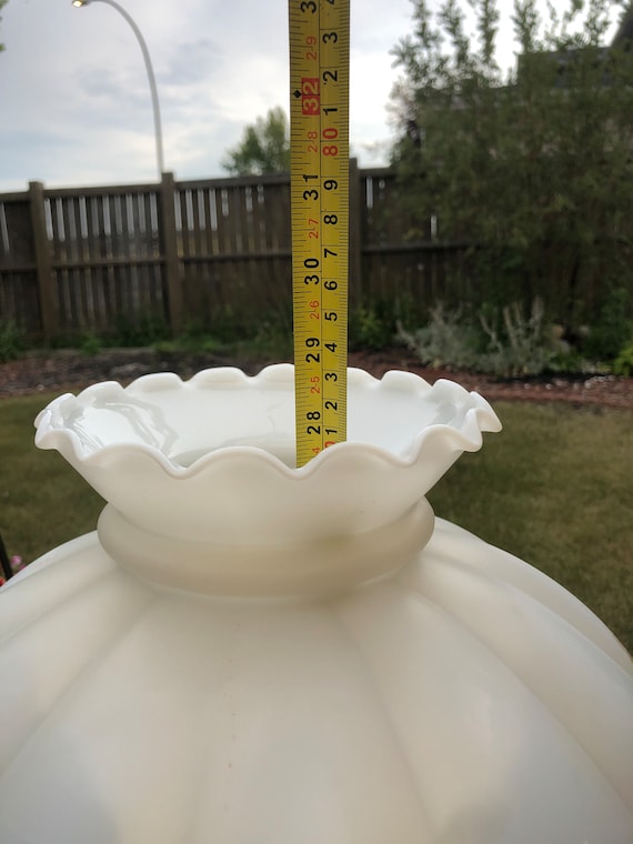 Vintage Milk Glass Lamp, Large Floral Milkglss Lamp, Wood Base Mid