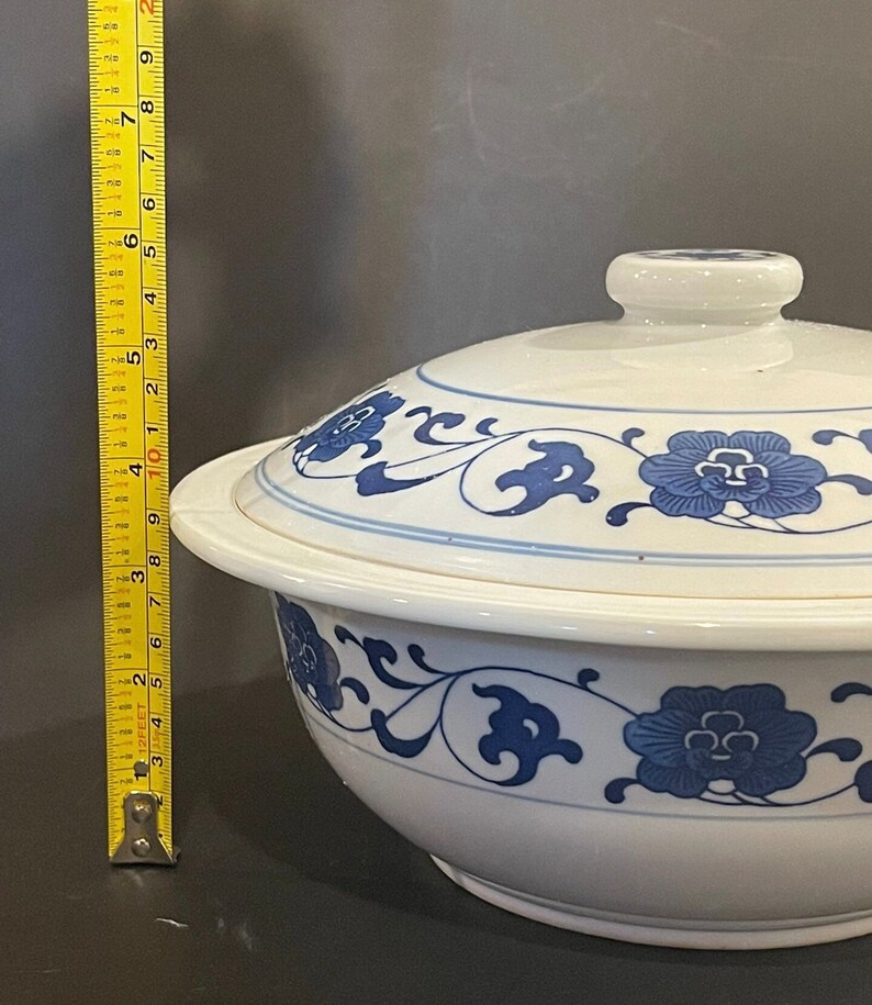 Vintage Chinese Soup Bowl With Lid Blue and White Porcelain Etsy