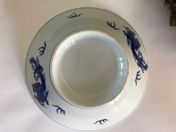 Vintage Chinese Soup Bowl, Blue and White Porcelain, Hand Painted