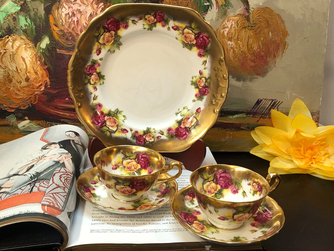 Vintage Royal Chelsea Tea Set Golden Rose Teacup Saucer Etsy