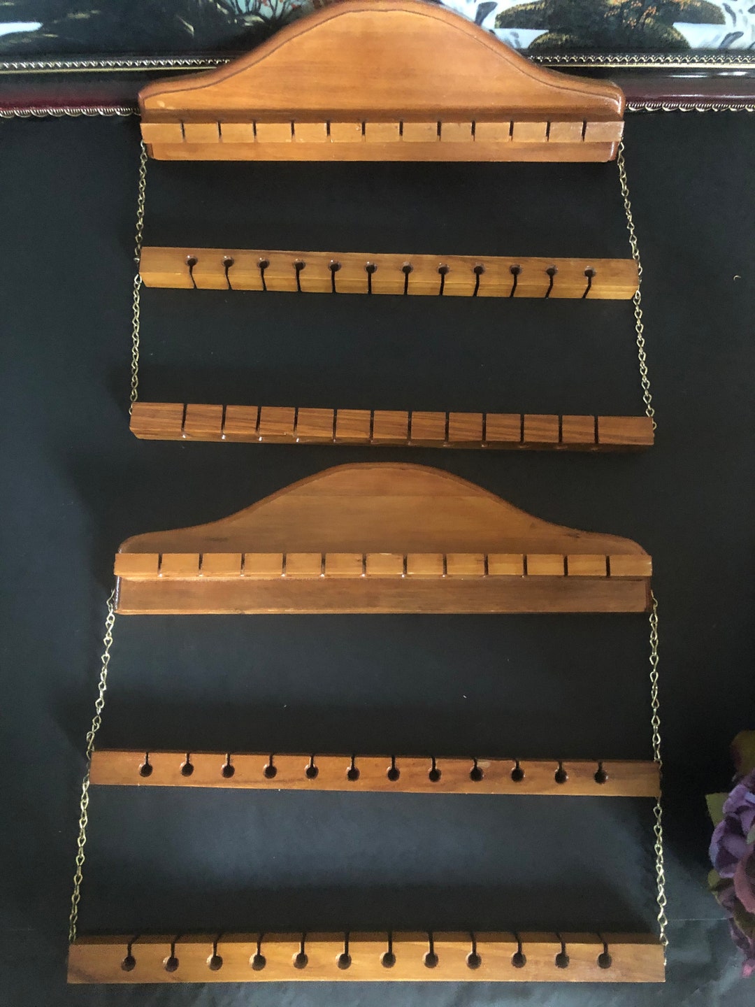 Vintage Wood Spoon Racks, Wooden Spoon Display Cases, Set of 2, Wall