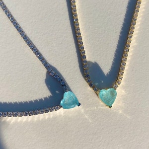Silver Heart Necklace, Blue Heart Necklace, Zircon Necklace, Silver Necklace, Woman Necklace, Birthday&#39;s Gift, Gift for Her, Christmas Gift