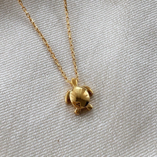 Tortoise Necklace, 14K Solid Gold Necklace, Turtle Charm, Sterling Silver Necklace, Lucky Animal, Minimalist, Christmas Gift, Birthday Gift.