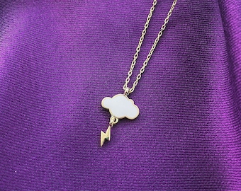 Lightning Cloud Necklace, 14K Solid Gold Necklace, Lightning Bolt