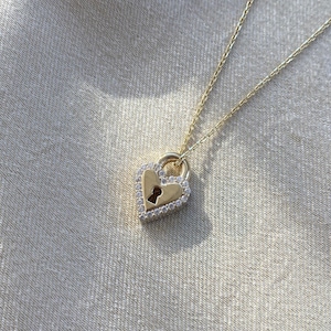 Lock Gold Necklace, 14K Solid Gold Heart Pendant, Padlock Gold Necklace, Heart Shape Lock, Christmas Gift, Birthday Gift, Anniversary Gift