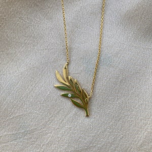 Olive Branch Necklace, Leaf Necklace, Silver Necklace, Diamond Necklace, Dainty Necklace, Handmade Jewelry, Olive Tree Necklace, Gift Ideas