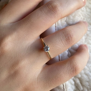 Round Cut Solitaire Gold Ring, 14K Solid Gold Ring, CZ Ring, Minimalist Engagement Ring, Promise Gold Ring, Christmas Gift, Anniversary Gift
