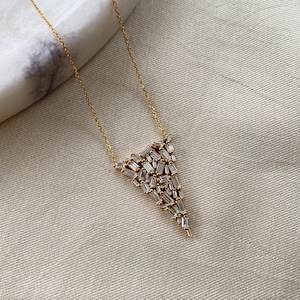 Triangle Necklace, Silver Necklace, Necklace with Baguette, Women Necklace, Gift for Her, Necklace with Stone, Valentine&#39;s Day Gift