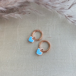 Heart Earrings, Silver Earrings, Hoop Heart Earrings, Colourful Heart Earring, Heart Shaped Earring, Valentine&#39;s Day Gift, Christmas Gift