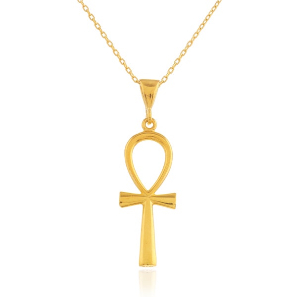 Ankh Necklace, 14K Solid Gold Necklace, Protection Necklace, Egyptian Cross of Life Pendant, Egyptian Key Necklace, Symbol of Life