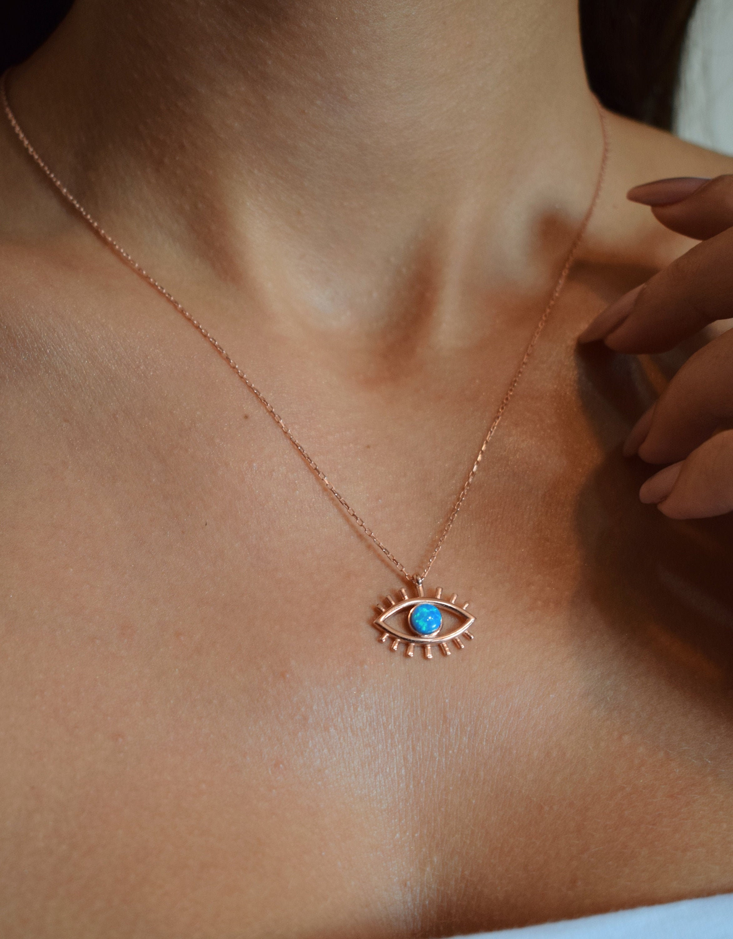Eyelashes Necklace, Opal Necklace, Eyelashes Silver Necklace, Gold Plated Silver Necklace, Valentine's Day Gifts, Gift For Her