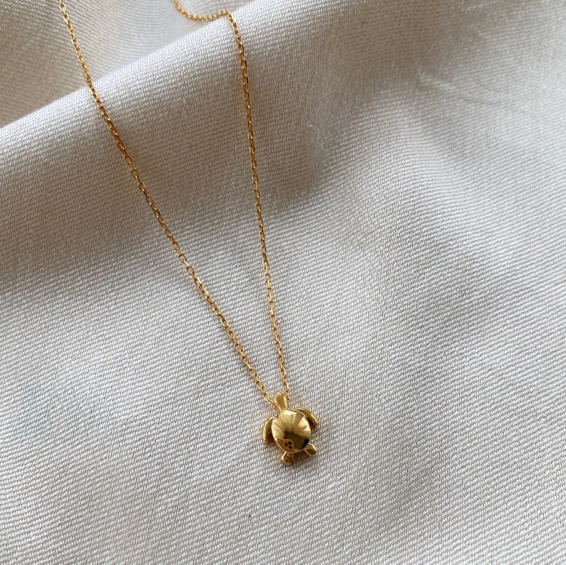 Tortoise Necklace, 14K Solid Gold Necklace, Turtle Charm, Sterling ...