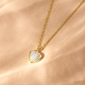 Opal Heart Necklace, Heart Shaped Necklace, Silver Necklace, Heart Jewelry, Woman Necklace, Birthday's Gift, Valentine's Day Gift, Gifts image 1