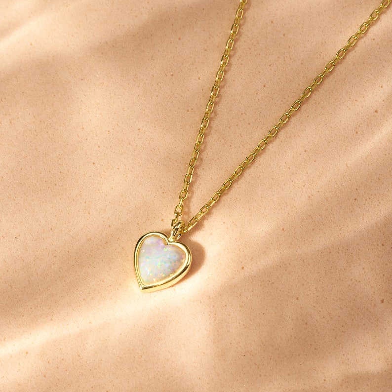 Opal Heart Necklace, Heart Shaped Necklace, Silver Necklace, Heart Jewelry, Woman Necklace, Birthday's Gift, Valentine's Day Gift, Gifts image 1