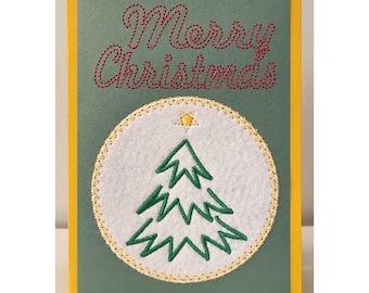 5x7 inch Christmas Tree Merry Christmas Card ITH Machine Embroidery 130x180 mm