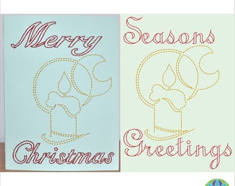 5x7 inch Christmas Card Graceful Candle ITH Machine Embroidery 130x180 mm