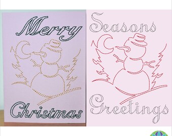 5x7 inch Christmas Card Sweet Snowman ITH Machine Embroidery 130x180 mm