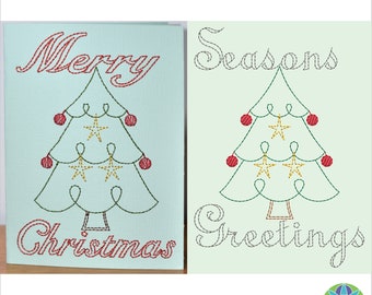 5x7 inch Christmas Card Spunky Christmas Tree ITH Machine Embroidery 130x180 mm
