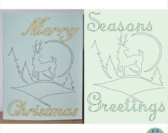 Christmas Card Dashing Reindeer ITH Machine Embroidery 5x7 inch 130x180 mm