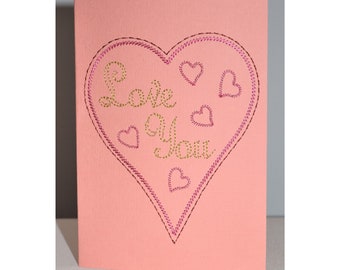Love You Card: Valentines Embroidery Design (5x7 inch)