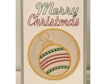 5x7 inch Bauble Merry Christmas Card ITH Machine Embroidery 130x180 mm